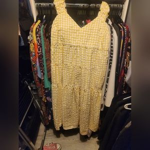 Yellow gingham midi dress